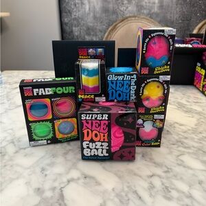 NeeDoh Assorted Fidget Squish Toy Pack - Neon Pink, Yellow, Blue, Black